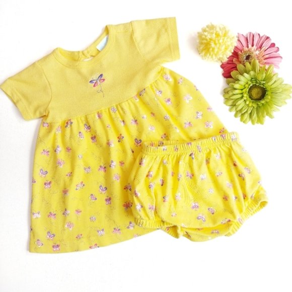 Baby Curfew Other - Sweet 2 Piece Yellow Butterfly Dress & Bloomers